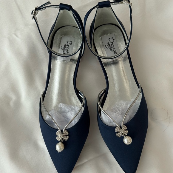 Creative Sugar Shoes - Navy Pearl Drop Ankle Strap Pumps
